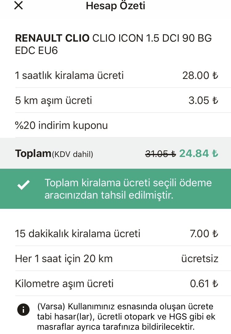 İstanbul Sabiha Gökçen Havalimanı - Ataşehir Moov Hesap Özeti (Turkcell Platinum İndirimli