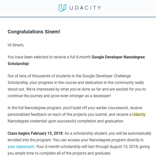 Udacity Nanodegree Acceptance Mail